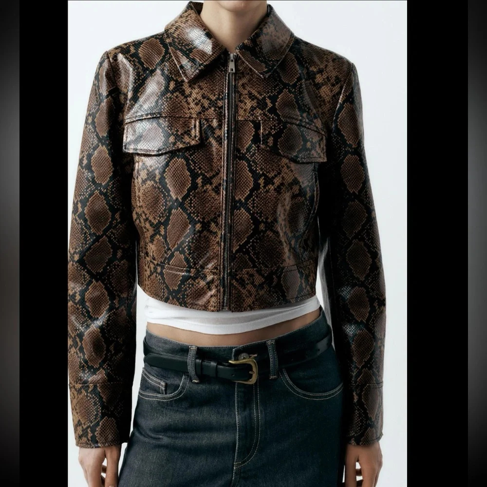 FAUX LEATHER SNAKESKIN PRINT JACKET